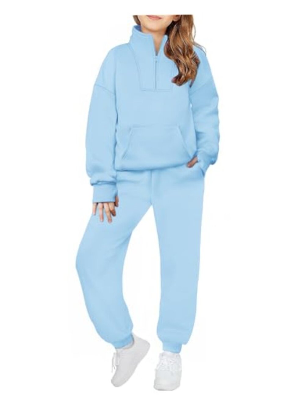 Girls Fleece Sweatsuit 2 Piece Quarter Zip Pullover Tracksuit Set